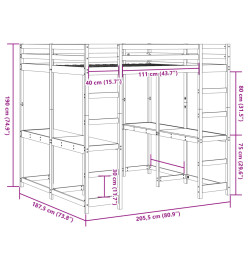 Lit superposé et bureau et échelle 180x200cm bois de pin massif