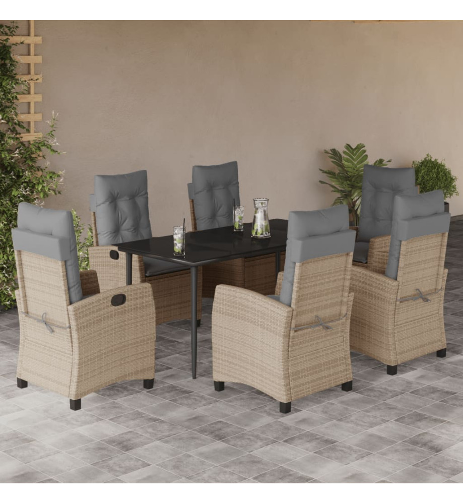 Ensemble à manger de jardin coussins 7 pcs mélange beige rotin