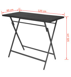 Mobilier à dîner pliable jardin 7 pcs Acier Résine tressée Noir