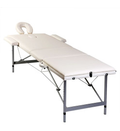 Table pliable de massage Blanc crème 3 zones cadre en aluminium