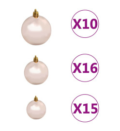 Set de boules de Noël avec pic et 300 LED 120pcs Doré rose