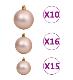 Set de boules de Noël avec pic et 300 LED 120pcs Doré rose