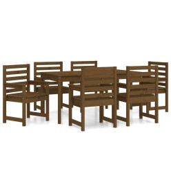 Ensemble à dîner de jardin 7 pcs marron miel bois pin massif