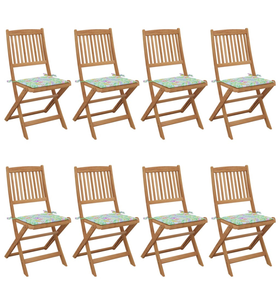 Chaises pliables de jardin 8 pcs avec coussins Bois d'acacia