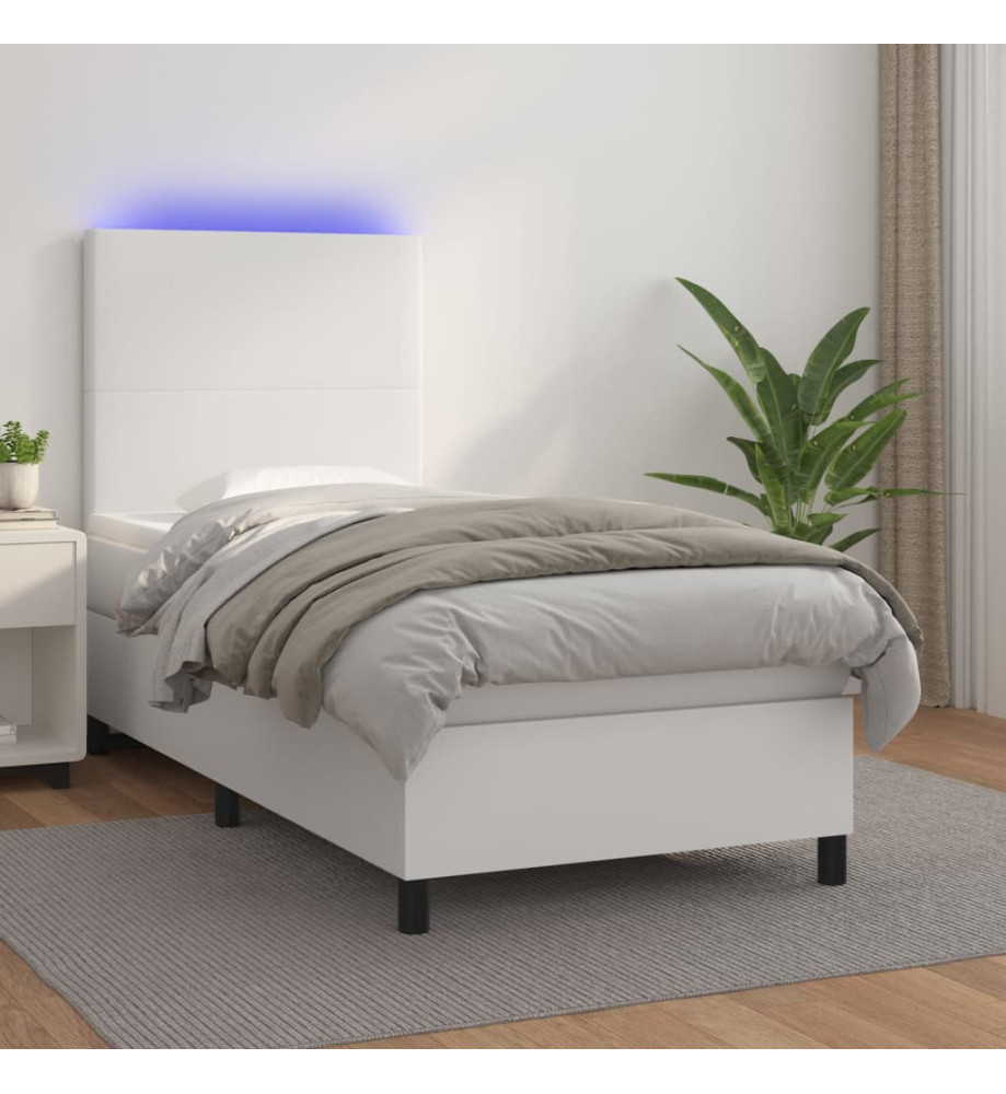 Sommier tapissier avec matelas et LED Blanc 90x200cm Similicuir Sommier tapissier avec matelas et LED Blanc 90x200cm Similicuir