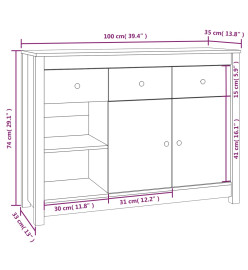 Buffet Gris 100x35x74 cm Bois massif de pin