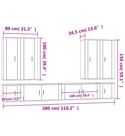 Ensemble de meubles TV 8 pcs Blanc Bois d'ingénierie