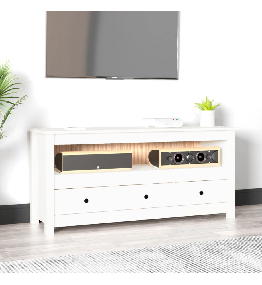 Meuble TV Blanc 114x35x52 cm Bois de pin massif