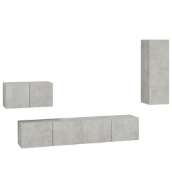 Ensemble de meubles TV 4 pcs Gris béton Bois d'ingénierie