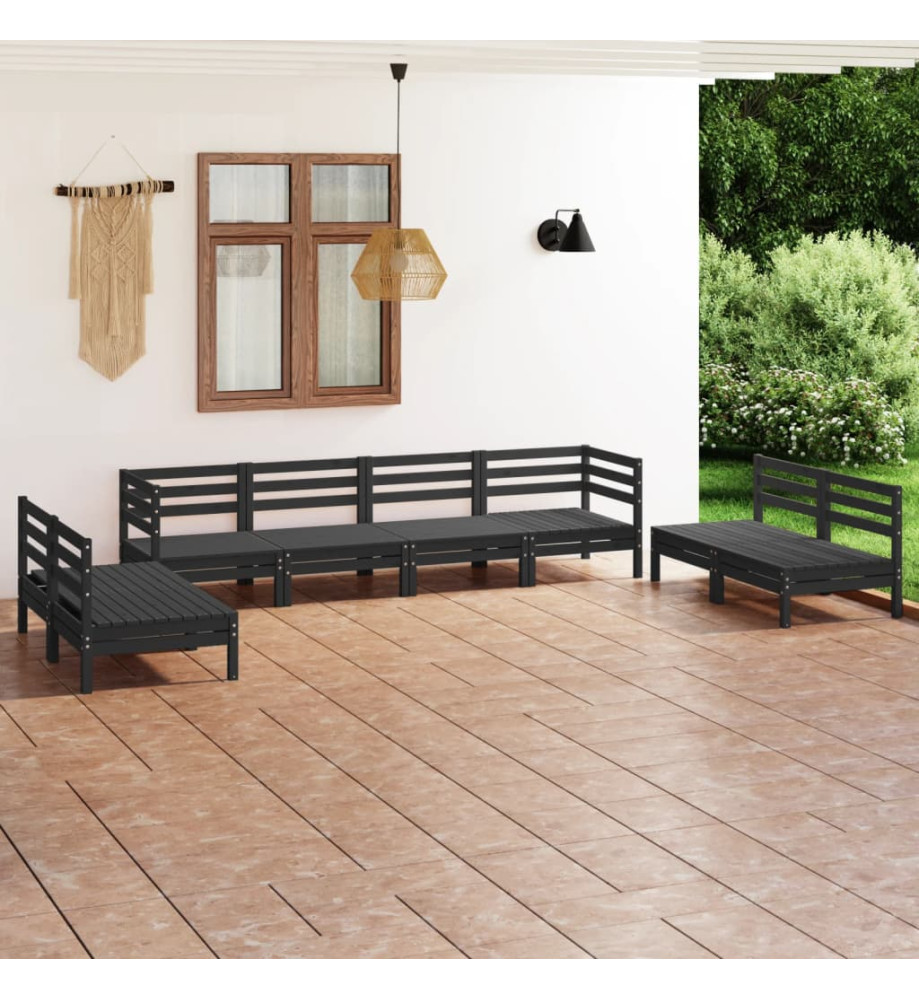 Salon de jardin 8 pcs Noir Bois de pin massif