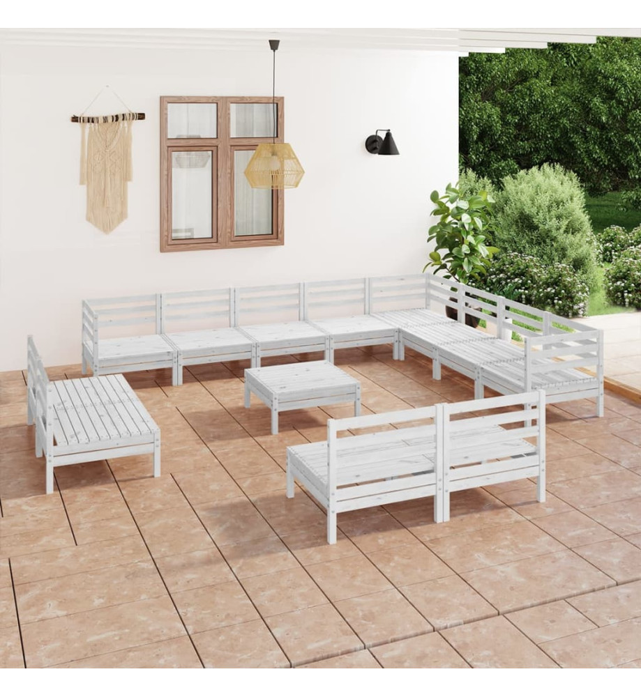 Salon de jardin 13 pcs Bois de pin massif Blanc