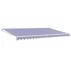 Auvent rétractable bleu et blanc 5x3 m tissu et aluminium