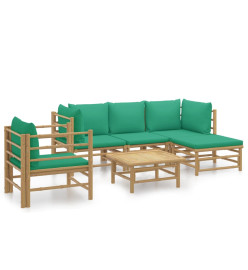 Salon de jardin 6 pcs avec coussins vert bambou