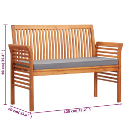 Banc de jardin 2 places avec coussin 120cm Bois d'acacia massif