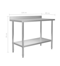 Table de travail de cuisine avec dosseret 120x60x93 cm Inox