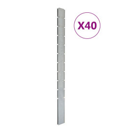 Poteaux de clôture 40 pcs argenté 260 cm acier galvanisé