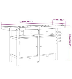 Établi avec tiroirs et étaux 162x62x83 cm Bois massif d'acacia