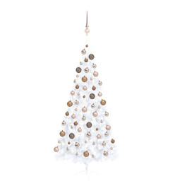 Demi-arbre de Noël artificiel avec LED et boules Blanc 210 cm