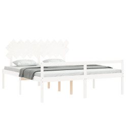 Cadre de lit avec tête de lit blanc Super King bois massif