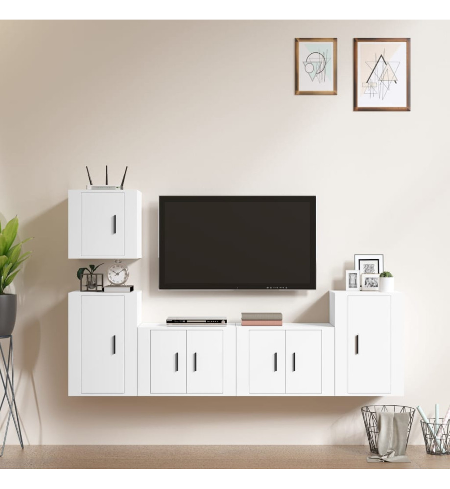 Ensemble de meubles TV 5 pcs Blanc Bois d'ingénierie