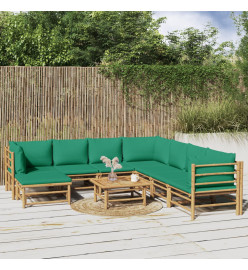 Salon de jardin 9 pcs avec coussins vert bambou