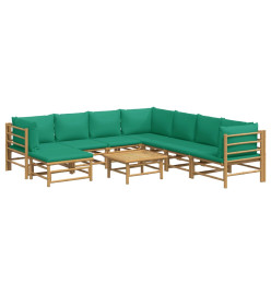 Salon de jardin 9 pcs avec coussins vert bambou