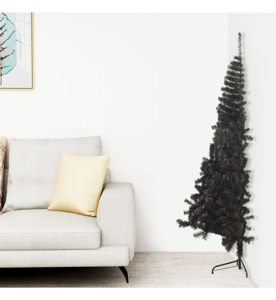 Demi sapin de Noël artificiel avec support Noir 150 cm PVC