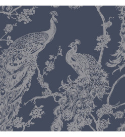 DUTCH WALLCOVERINGS Papier peint Paon Bleu marine et argenté