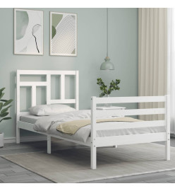 Cadre de lit avec tête de lit blanc 90x200 cm bois massif