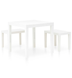 Table de jardin avec 2 bancs Plastique Blanc