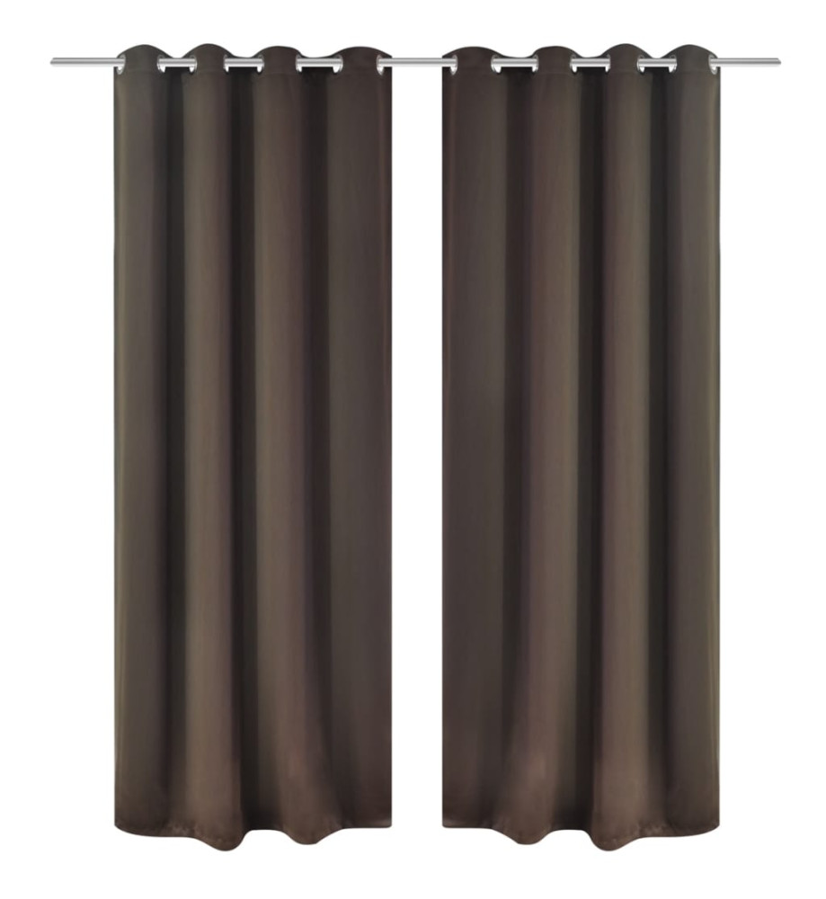 2 pcs Rideau Blackout Occultant Brun avec Œillets en métal 135x245cm