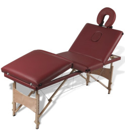 Table pliable de massage Rouge 4 zones avec cadre en bois