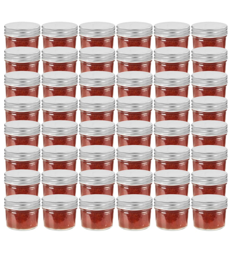 48 pcs Pots à confiture avec couvercles argentés Verre 110 ml