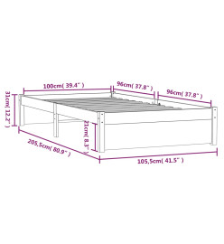 Cadre de lit Blanc Bois massif 100x200 cm