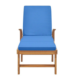 Chaise longue avec coussin Bois de teck solide Bleu