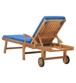 Chaise longue avec coussin Bois de teck solide Bleu