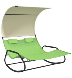 Chaise longue double à bascule avec auvent Vert et crème