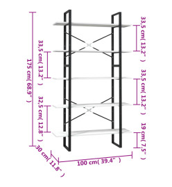 Bibliothèque à 5 niveaux Blanc 100x30x175 cm Bois de pin
