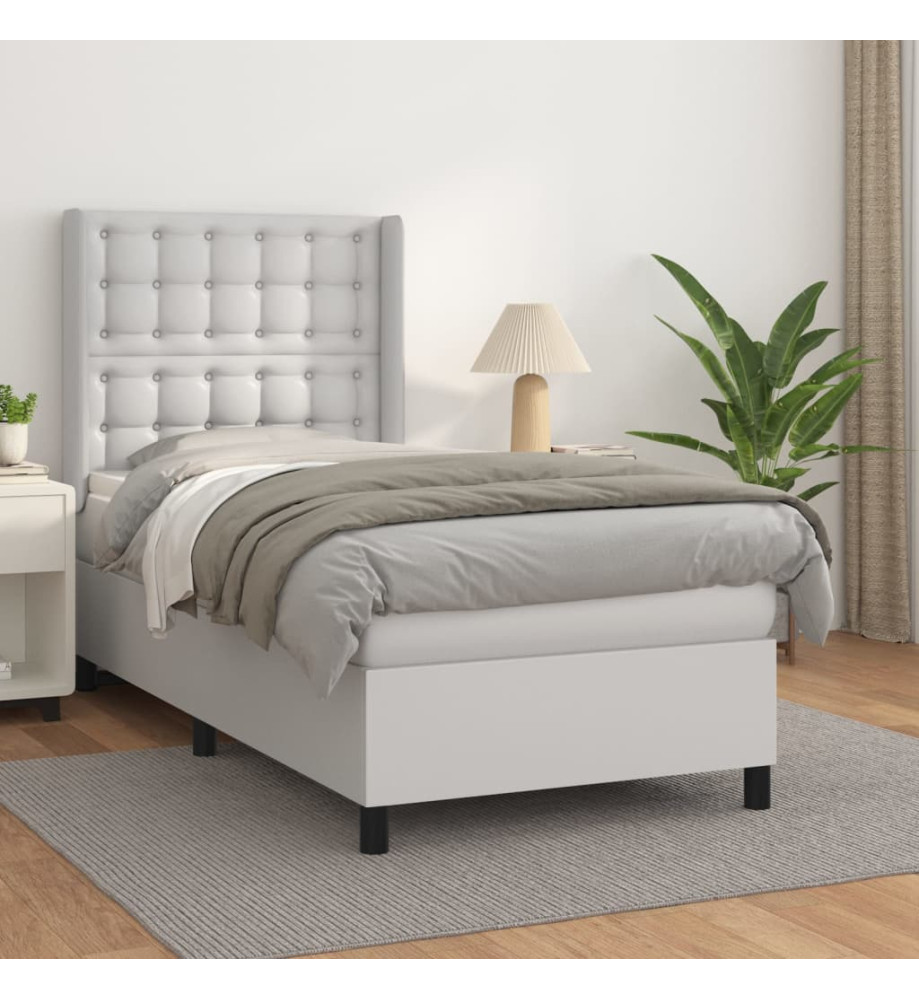 Lit à sommier tapissier avec matelas Blanc 100x200cm Similicuir Lit à sommier tapissier avec matelas Blanc 100x200cm Similicuir