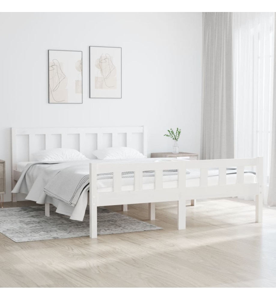 Cadre de lit Blanc Bois massif 140x190 cm Cadre de lit Blanc Bois massif 140x190 cm