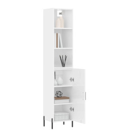 Buffet haut Blanc brillant 34,5x34x180 cm Bois d'ingénierie