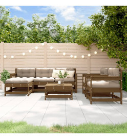 Salon de jardin 7 pcs avec coussins marron miel bois massif