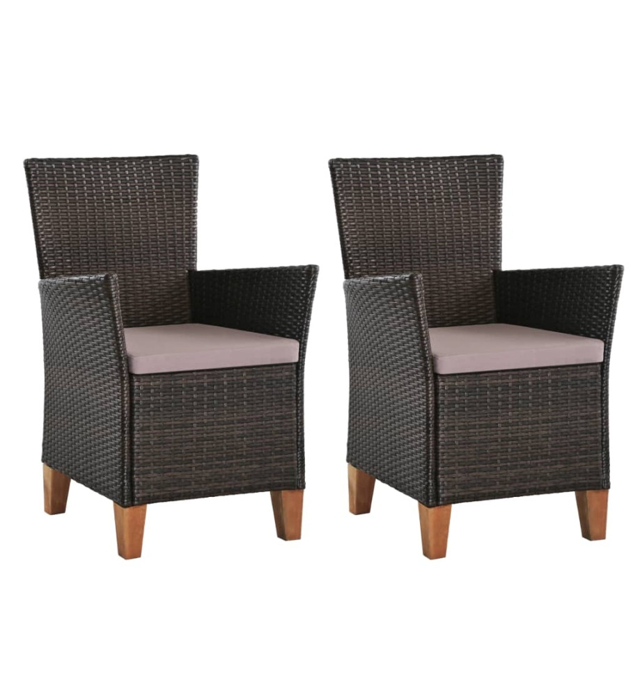 Chaises d'extérieur avec coussins 2 pcs Résine tressée Marron