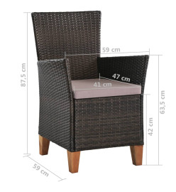 Chaises d'extérieur avec coussins 2 pcs Résine tressée Marron