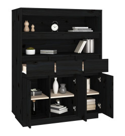 Buffet haut Noir 89x40x116,5 cm Bois massif de pin