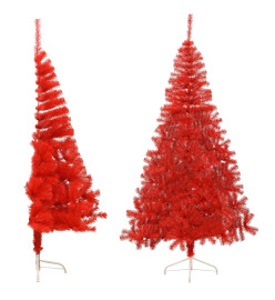 Demi sapin de Noël artificiel avec support Rouge 210 cm PVC