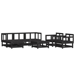 Salon de jardin 7 pcs avec coussins noir bois massif