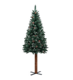 Sapin de Noël mince bois véritable et neige blanche vert 180 cm