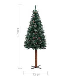 Sapin de Noël mince bois véritable et neige blanche vert 180 cm