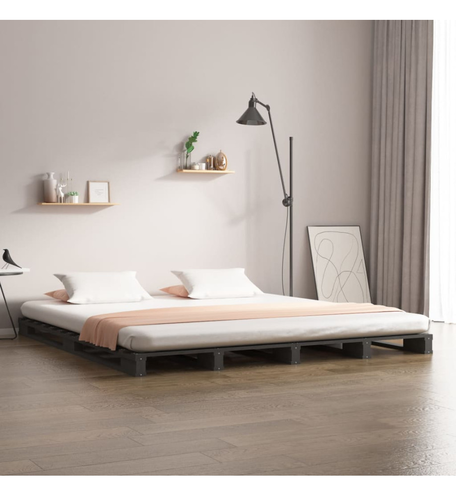 Lit de palette gris 120x200 cm bois de pin massif Lit de palette gris 120x200 cm bois de pin massif